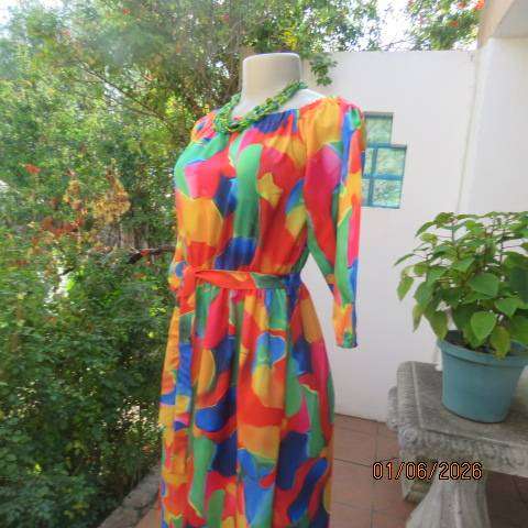Y.2 colourful maxi dress in polyester with elasticated waist and wide elastic neckline size 32