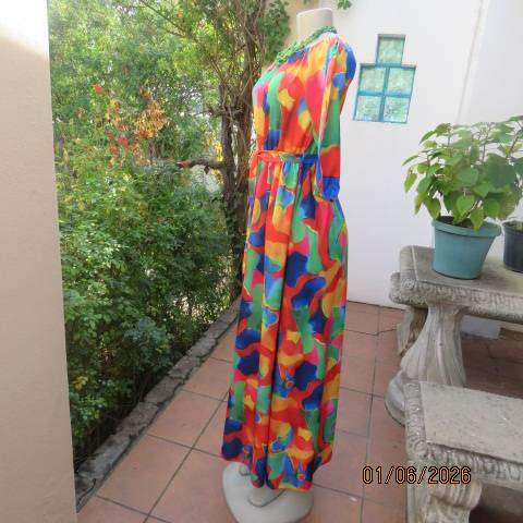 Y.2 colourful maxi dress in polyester with elasticated waist and wide elastic neckline size 32