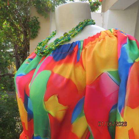 Y.2 colourful maxi dress in polyester with elasticated waist and wide elastic neckline size 32