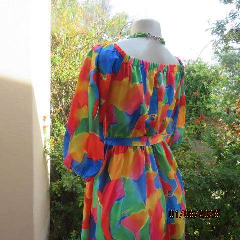 Y.2 colourful maxi dress in polyester with elasticated waist and wide elastic neckline size 32