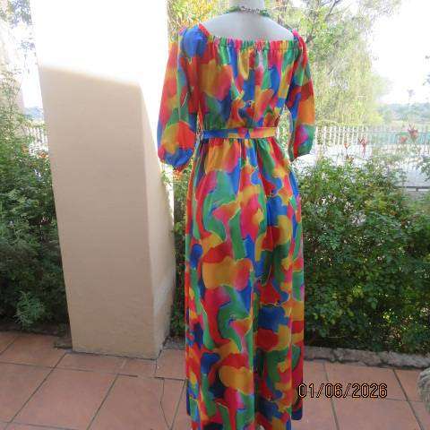 Y.2 colourful maxi dress in polyester with elasticated waist and wide elastic neckline size 32