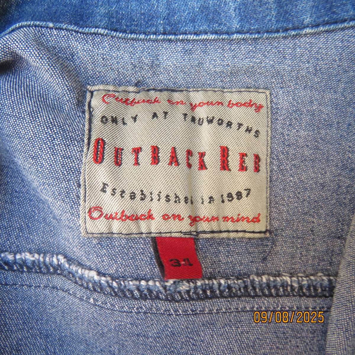 OUTBACK Red blue denim stretch rayon long sleeve top-jacket size 34