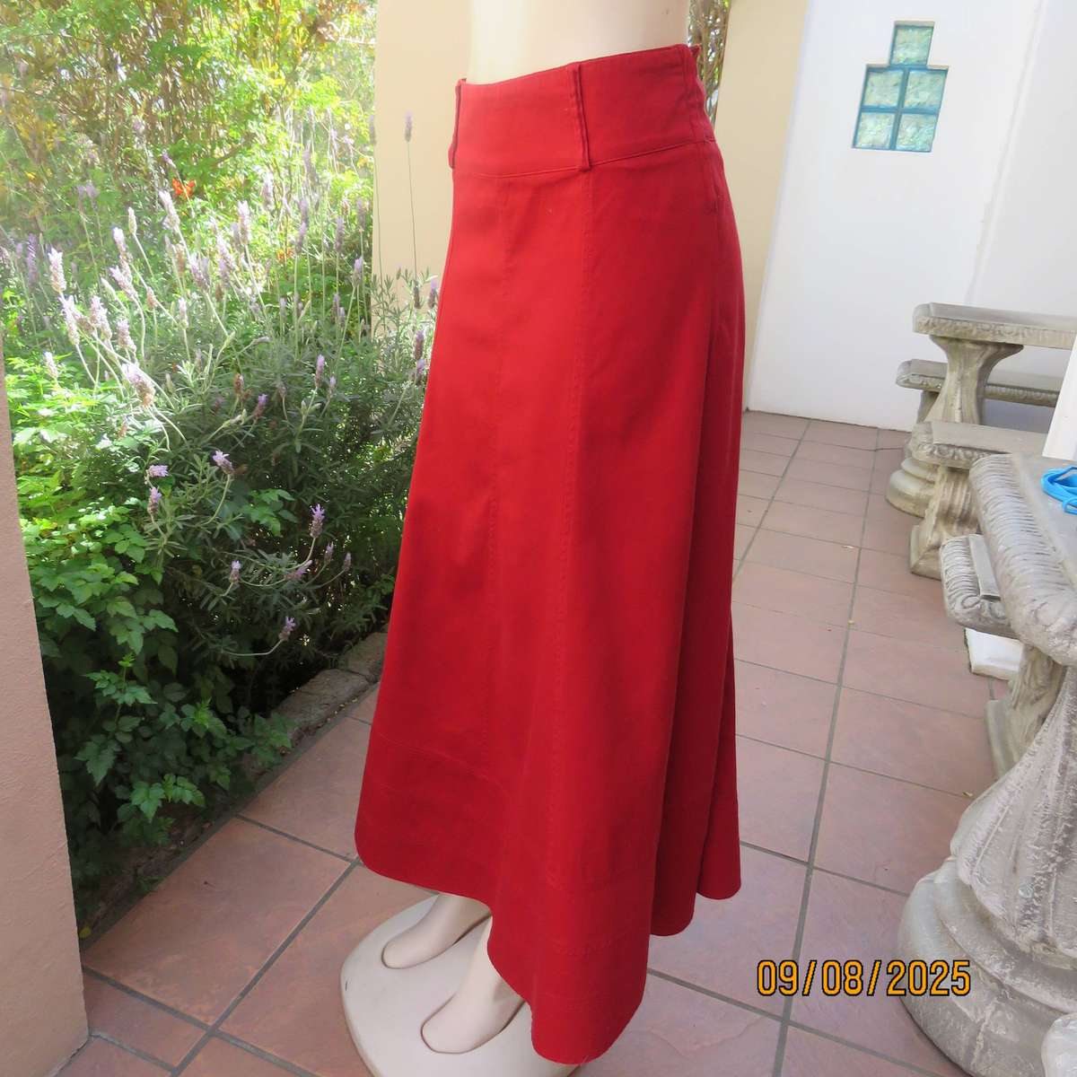 IDENTITY red maxi cotton paneled wide cut skirt with stitched border size 36
