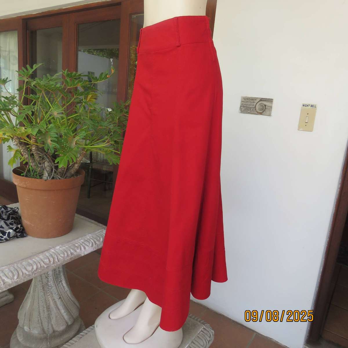 IDENTITY red maxi cotton paneled wide cut skirt with stitched border size 36