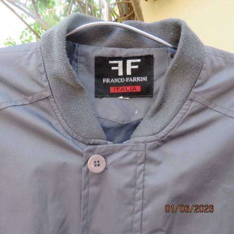 FRANCO FARRINI grey waterproof zip-up long sleeve jacket with knitted cuffs, collar & hem, size XL