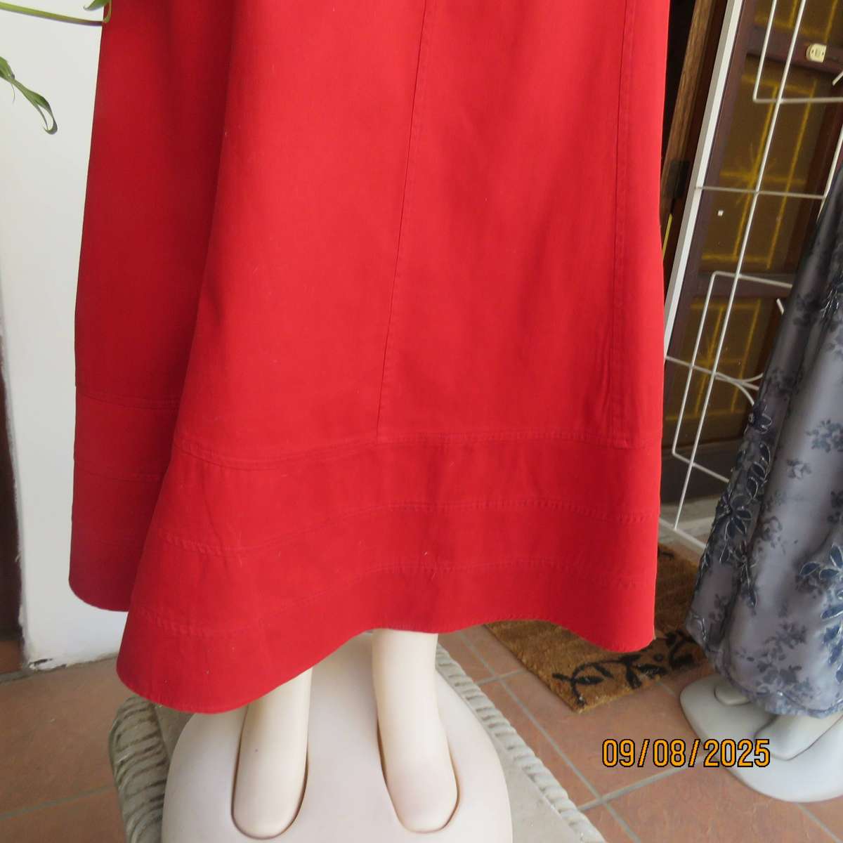 IDENTITY red maxi cotton paneled wide cut skirt with stitched border size 36