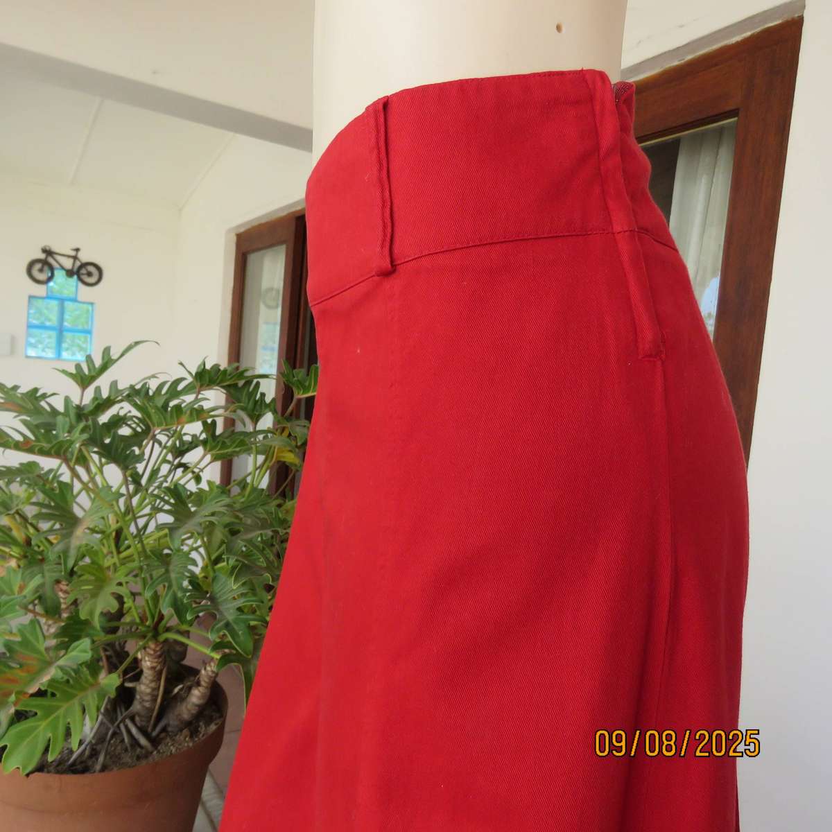 IDENTITY red maxi cotton paneled wide cut skirt with stitched border size 36