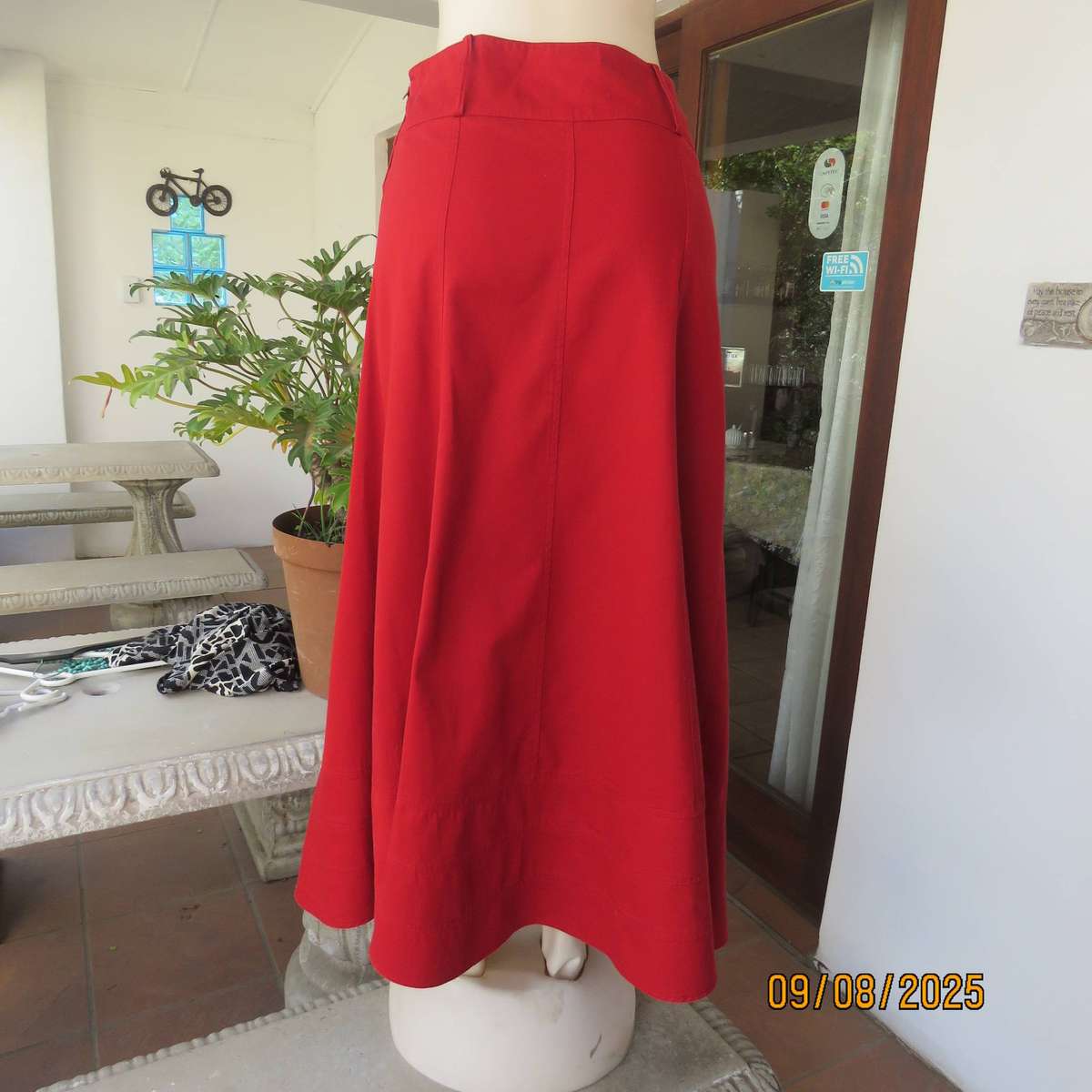 IDENTITY red maxi cotton paneled wide cut skirt with stitched border size 36