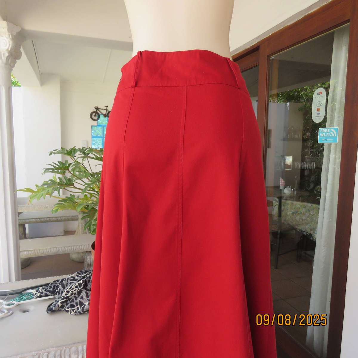 IDENTITY red maxi cotton paneled wide cut skirt with stitched border size 36