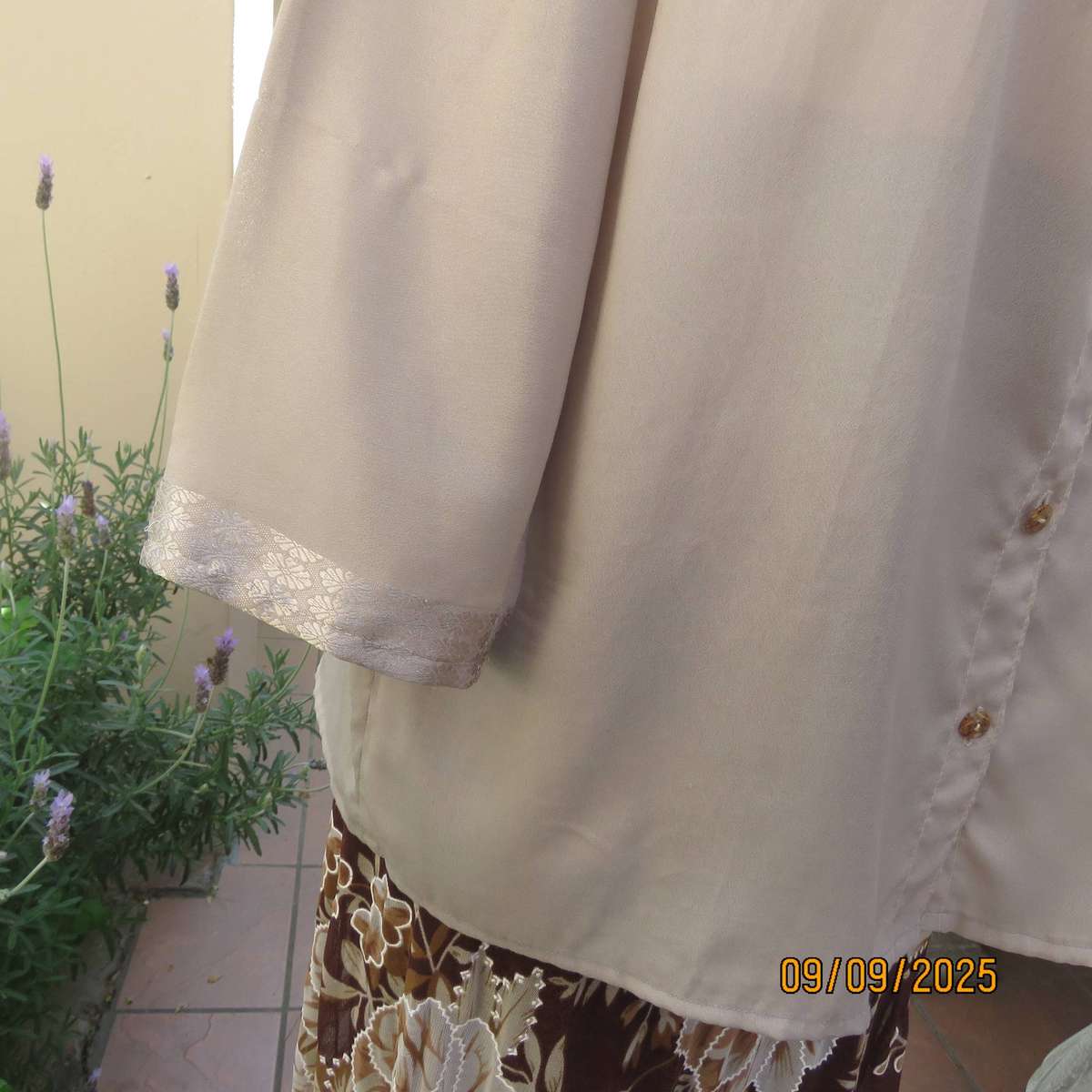 Ecru colour thin soft feather light button down long sleeve top. Size 42