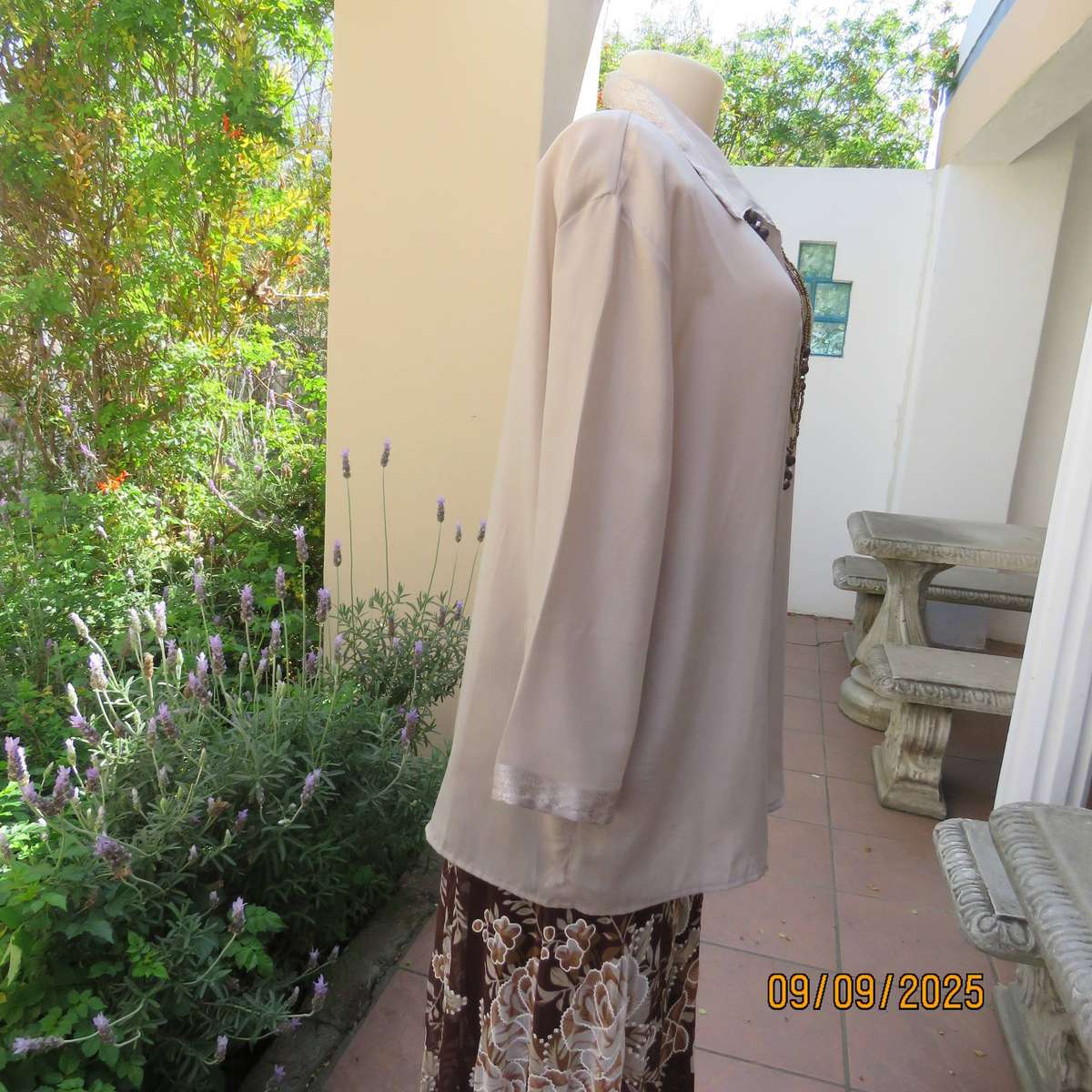 Ecru colour thin soft feather light button down long sleeve top. Size 42