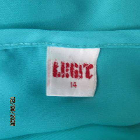 Legit jade green long sleeve slip-over polyester top with wide scooped neckline size 38