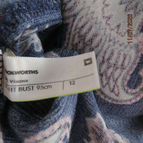 Woolworths navy long sleeve top with pink-maroon floral print, size 40
