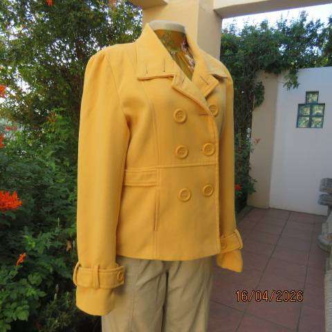 X C saffron yellow jacket with double breast look and high fold-over collar, size 34