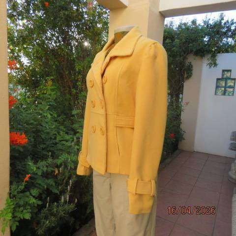 X C saffron yellow jacket with double breast look and high fold-over collar, size 34