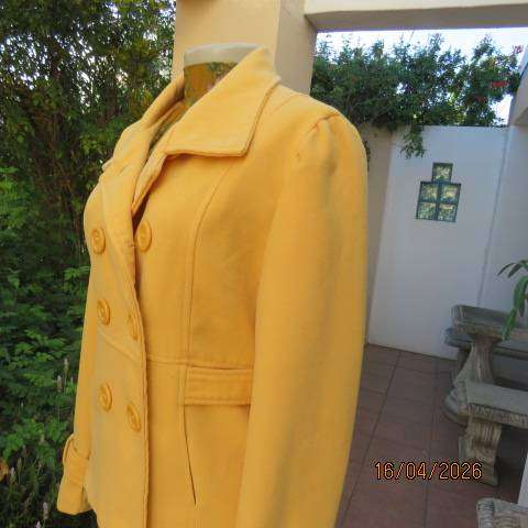 X C saffron yellow jacket with double breast look and high fold-over collar, size 34