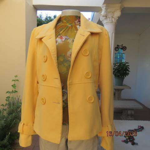 X C saffron yellow jacket with double breast look and high fold-over collar, size 34