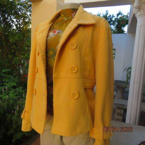 X C saffron yellow jacket with double breast look and high fold-over collar, size 34