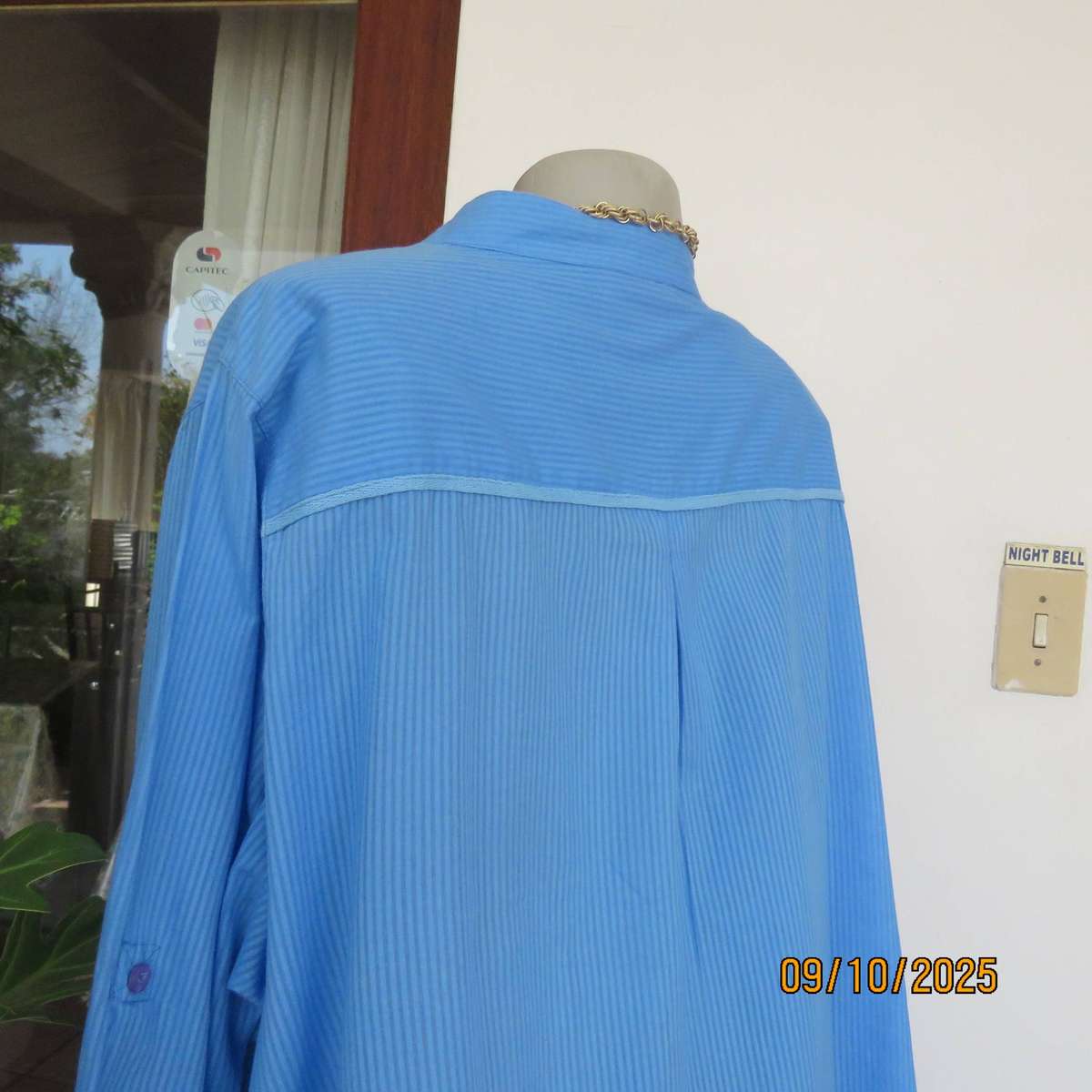 DONNA-CLAIRE cornflower blue slip over long sleeve top in size 50-52.