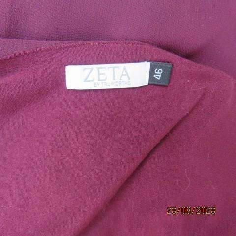 ZETA maroon stretch viscose sleeveless banded seamline top with sheer overlayer, size 46
