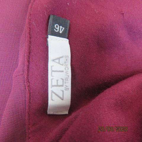 ZETA maroon stretch viscose sleeveless banded seamline top with sheer overlayer, size 46