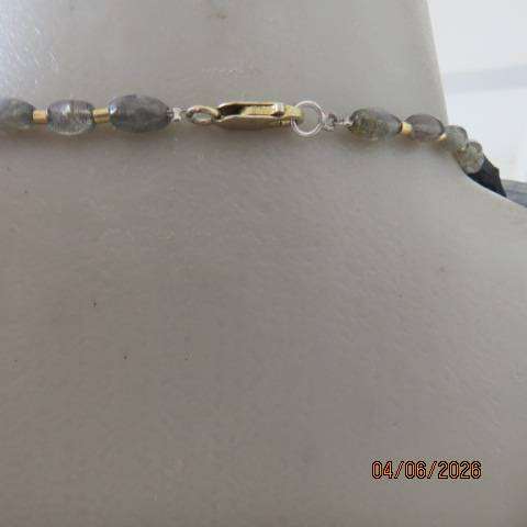 Raw gemstone statement necklace with green labradorite, grey kyanite & black tourmaline