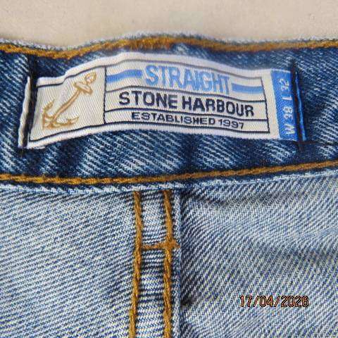 STONE Harbour men's straight leg blue denim jeans with pockets, size 38