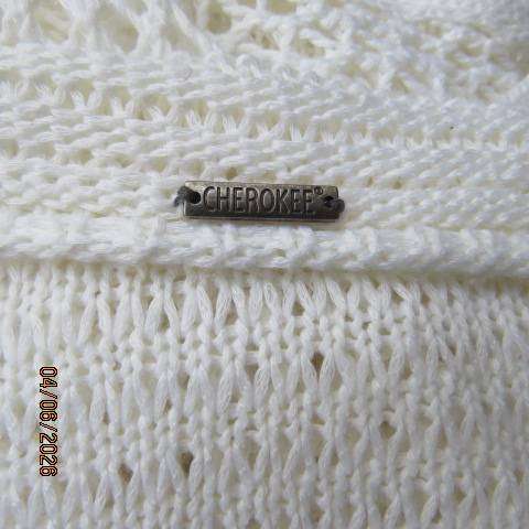 Cherokee light cream slip-over hooded top in crochet and knit work, size 46