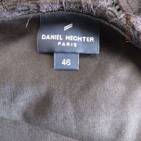 Daniel Hechter black stretch acrylic lace lined shift dress see-through yoke tiny sleeves size 44-46