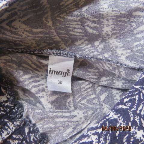 Navy and white viscose casual pants with wide elasticated waist and side pockets, size 38