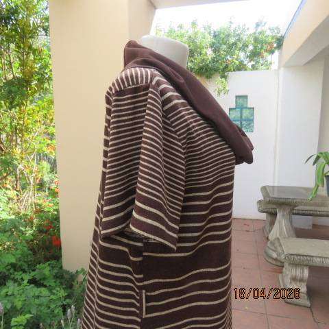 Chocolate brown with cream horizontal stripe short sleeve long top with cowl neck - Size 40