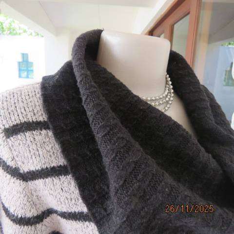 TRUWORTHS silvergrey double knit long poloneck jumper with black horizontal stripes. Size 38
