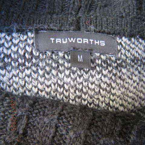 TRUWORTHS silvergrey double knit long poloneck jumper with black horizontal stripes. Size 38