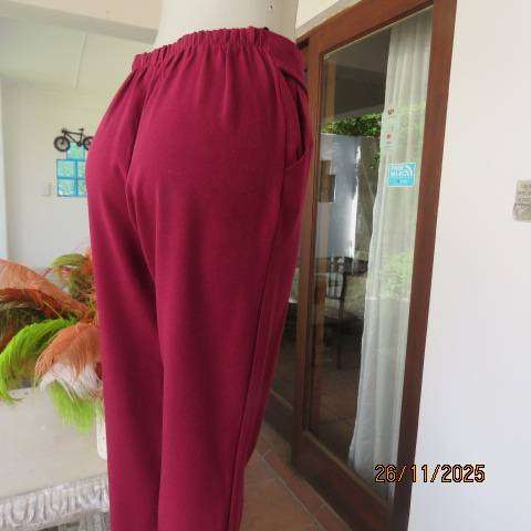 Maroon stretch polyester skinny leg pants. Pleated front-elasticated back. Size 38