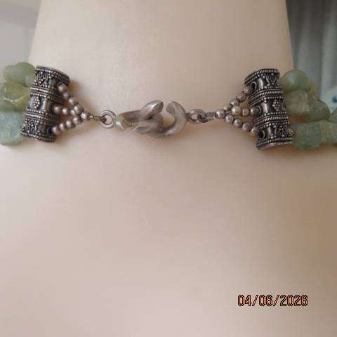 Aquamarine three-strand statement necklace with stones and tumbled chips and 925 clasp