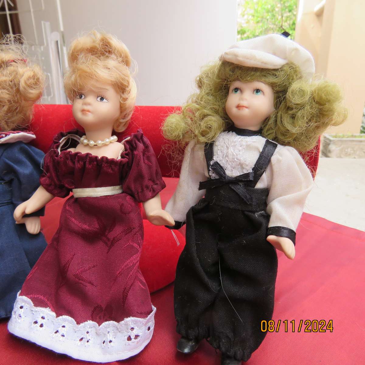 Set of 3 antique dolls. Height 15.5cm. All dresses, with hair and limbs in tact.