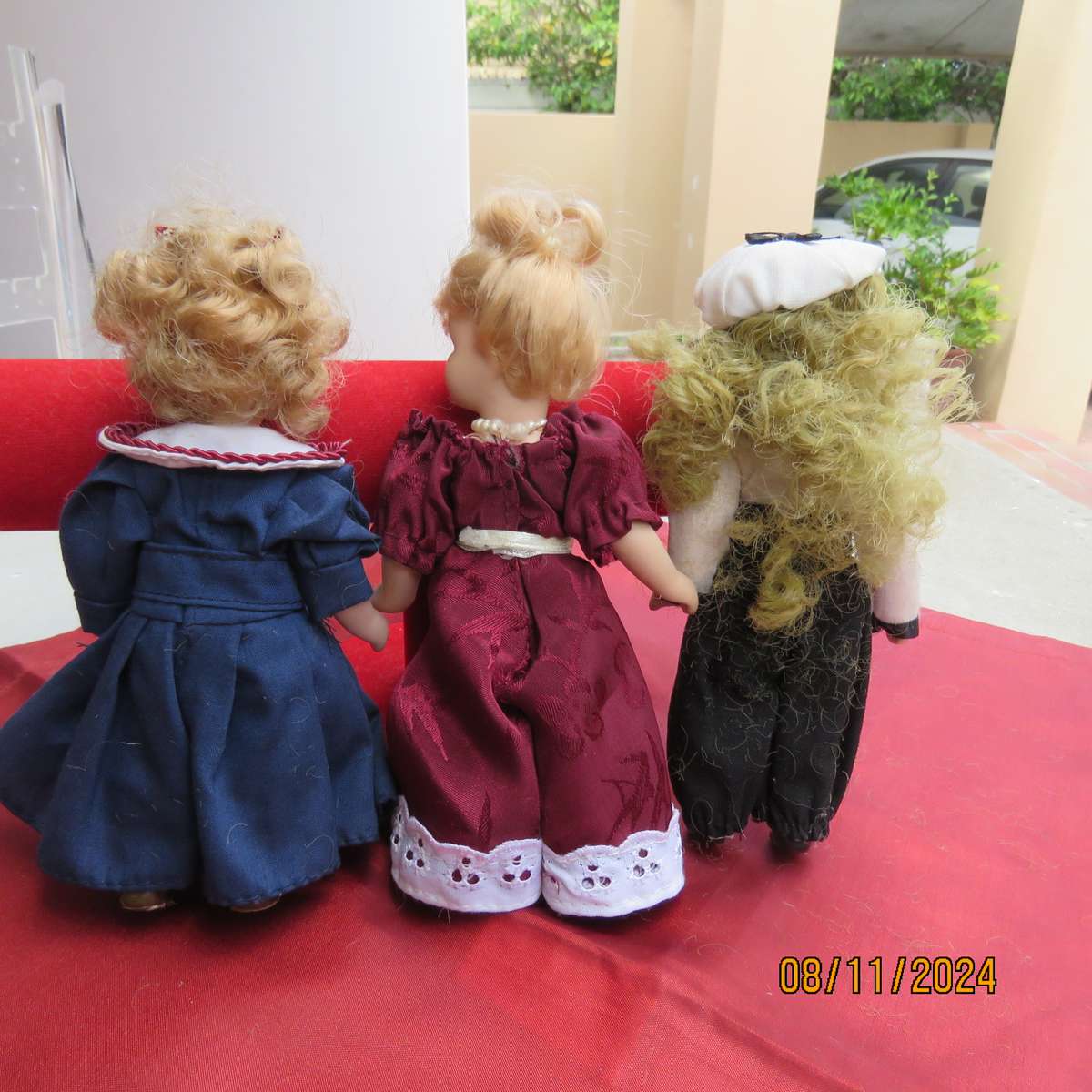 Set of 3 antique dolls. Height 15.5cm. All dresses, with hair and limbs in tact.