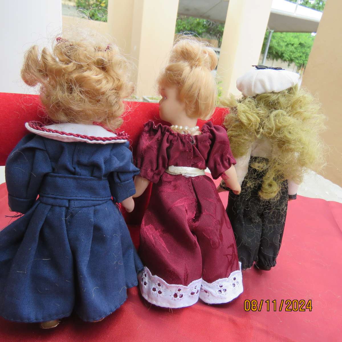 Set of 3 antique dolls. Height 15.5cm. All dresses, with hair and limbs in tact.