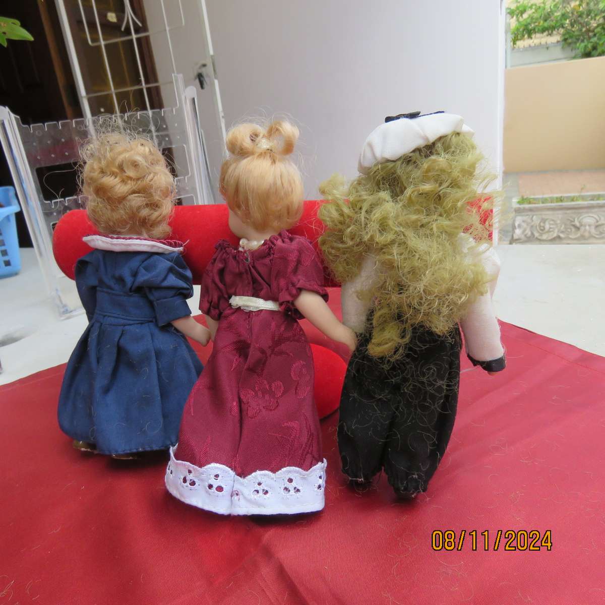 Set of 3 antique dolls. Height 15.5cm. All dresses, with hair and limbs in tact.