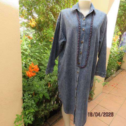 New Feeling blue denim long sleeve coat style button down ankle length dress size 38