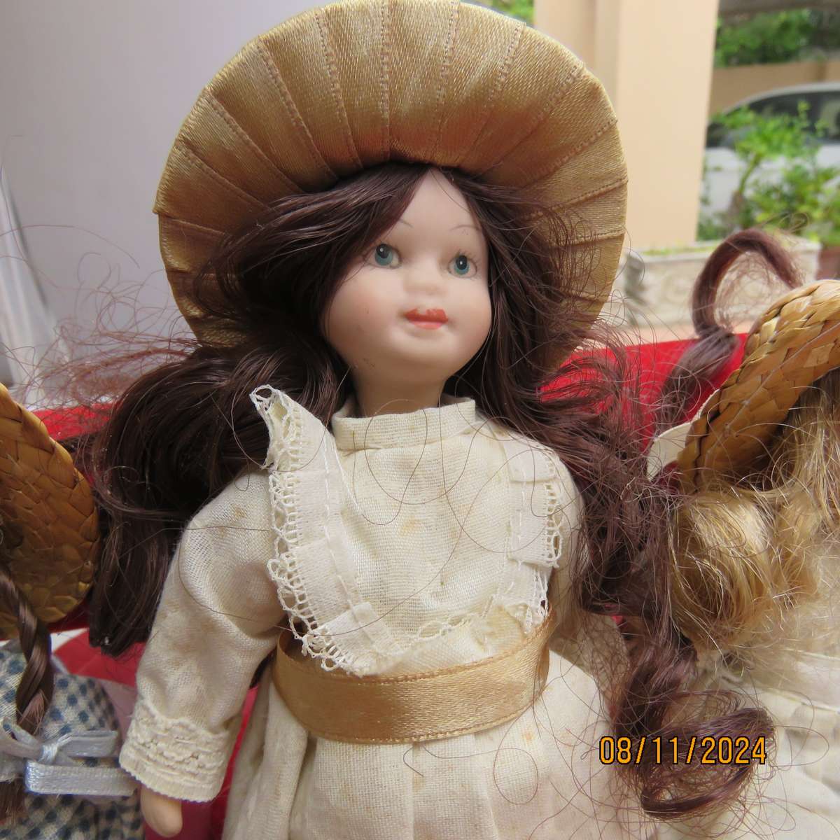 Set of 3 vintage collectable dolls with hats and long hair. Dressed. Height 15cm - 16.5cm. Excellent