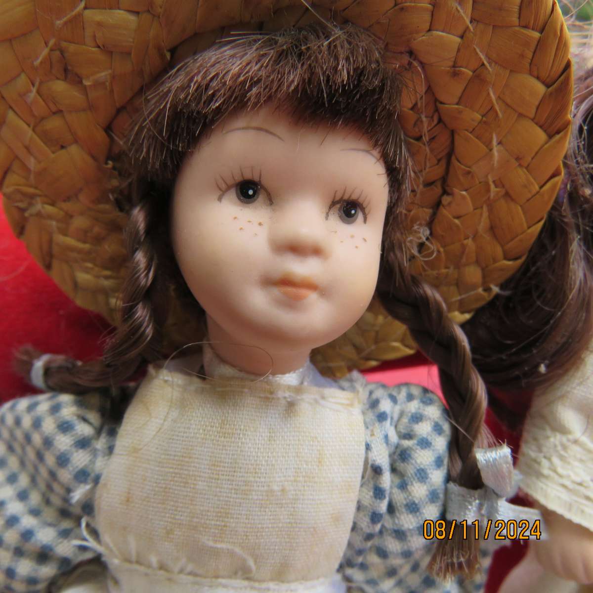 Set of 3 vintage collectable dolls with hats and long hair. Dressed. Height 15cm - 16.5cm. Excellent