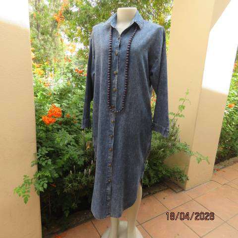 New Feeling blue denim long sleeve coat style button down ankle length dress size 38