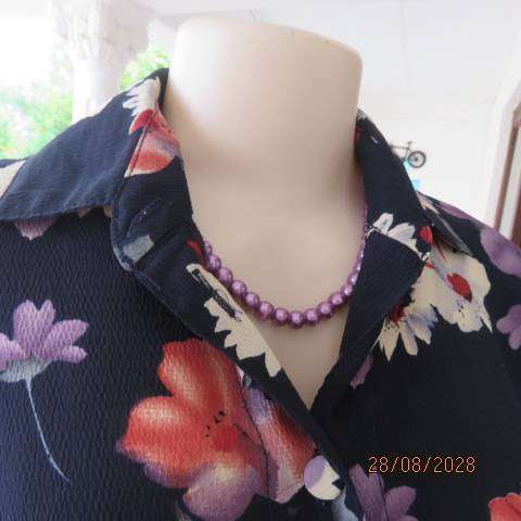 CABRILCO navy textured long sleeve polyester top with lilac, cream & brick floral print, size 40
