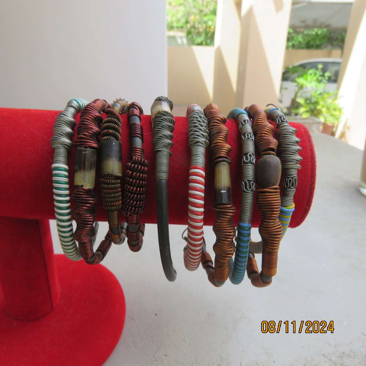 Selection of 10 popular ethnic bangles made from copper-steel wire-plastic-bone. Never used.