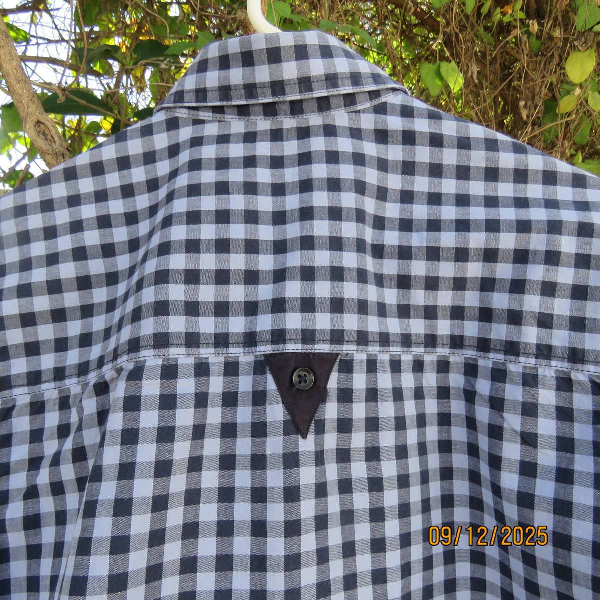 Navy-blue long sleeve check cotton shirt. Yoked back. For 12 yr old boy. (&US)