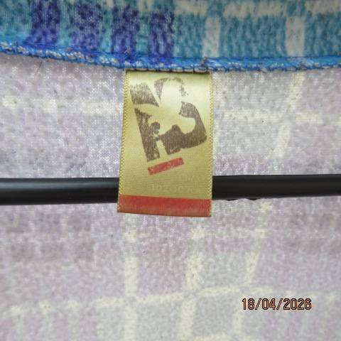 Men's winter pajamas in blue and jade check fabric with front pocket, size medium