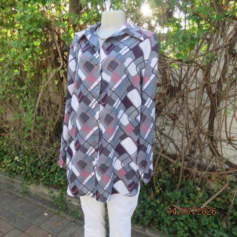 René Taylor long cuffed sleeve colour blocked button-down shirt in grey pink purple size 42-44