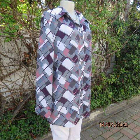 René Taylor long cuffed sleeve colour blocked button-down shirt in grey pink purple size 42-44