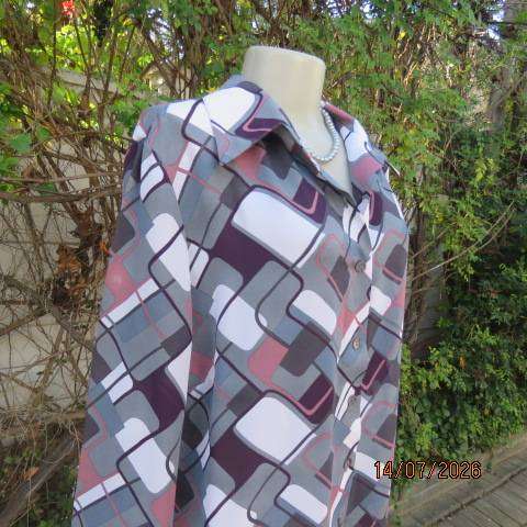 René Taylor long cuffed sleeve colour blocked button-down shirt in grey pink purple size 42-44